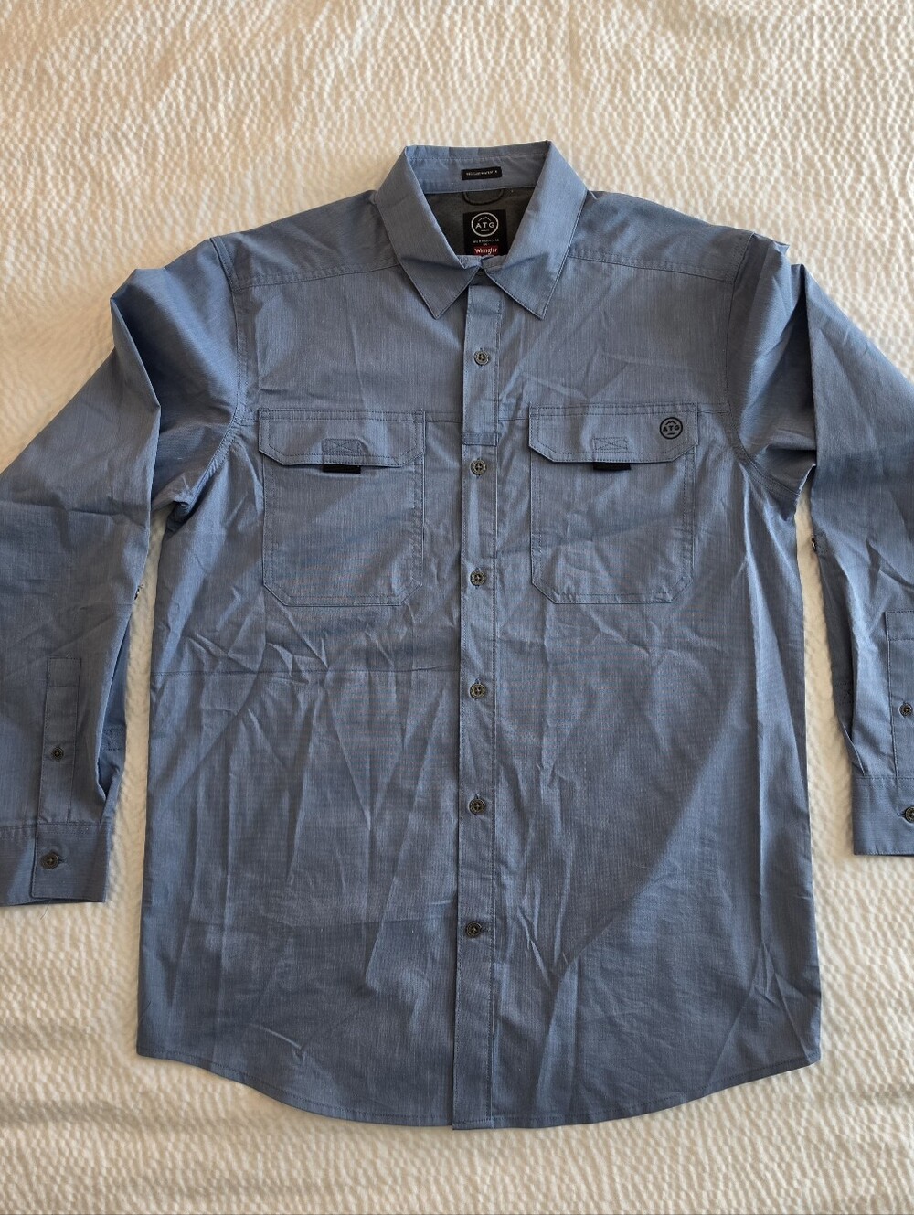 ATG Wrangler Men's Blue Button-Up Work Shirt M